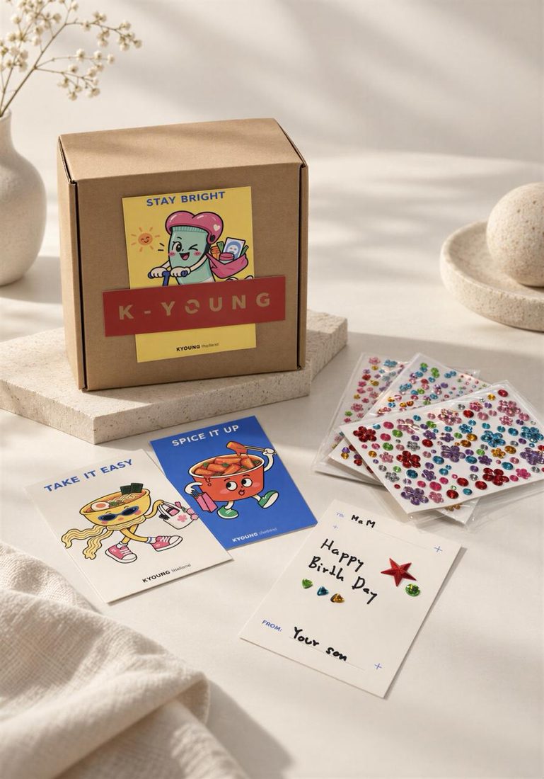 K-YOUNG gift wrapping box with 20 card designs and gem stickers